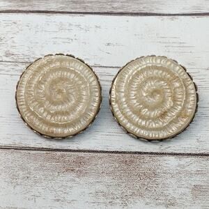 Vintage Clip On Earrings Large Beige Spiral 1 & 1/8"